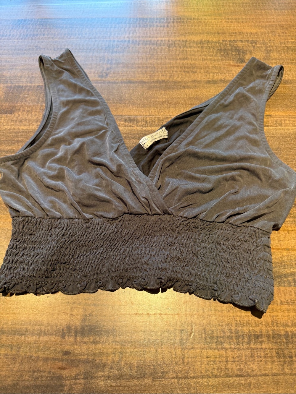 Urban Outfitters Black Smocked Wrap Top